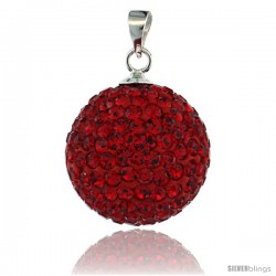 Sterling Silver 16 mm Red Crystal Disco Ball Pendant