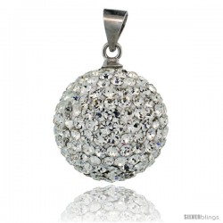 Sterling Silver 16 mm White Crystal Disco Ball Pendant