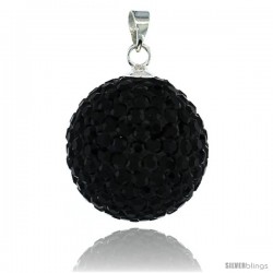 Sterling Silver 18 mm Black Crystal Disco Ball Pendant