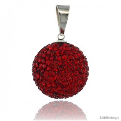 Sterling Silver 18 mm Red Crystal Disco Ball Pendant