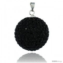 Sterling Silver 20 mm Black Crystal Disco Ball Pendant