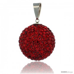 Sterling Silver 20 mm Red Crystal Disco Ball Pendant