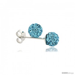 Sterling Silver Aquamarine Crystal Ball Stud Earrings 6mm