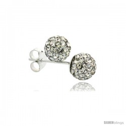 Sterling Silver White Crystal Ball Stud Earrings 6mm