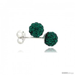 Sterling Silver Emerald Crystal Ball Stud Earrings 6mm