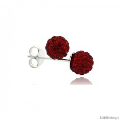 Sterling Silver Ruby Crystal Ball Stud Earrings 6mm