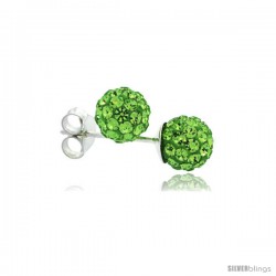 Sterling Silver Peridot Crystal Ball Stud Earrings 6mm