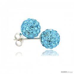 Sterling Silver Aquamarine Crystal Ball Stud Earrings 8mm