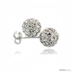 Sterling Silver White Crystal Ball Stud Earrings 8mm