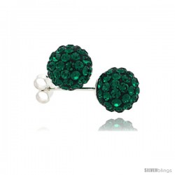 Sterling Silver Emerald Crystal Ball Stud Earrings 8mm