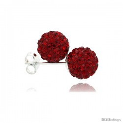 Sterling Silver Ruby Crystal Ball Stud Earrings 8mm