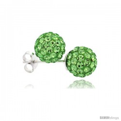 Sterling Silver Peridot Crystal Ball Stud Earrings 8mm