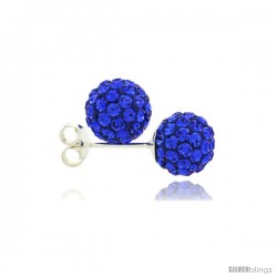 Sterling Silver Sapphire Crystal Ball Stud Earrings 8mm