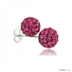 Sterling Silver Pink Tourmaline Crystal Ball Stud Earrings 8mm