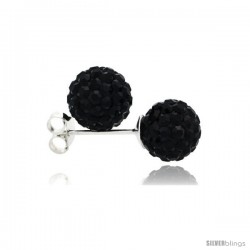 Sterling Silver Black Crystal Ball Stud Earrings 8mm