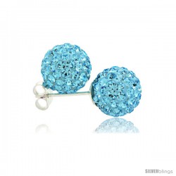 Sterling Silver Aquamarine Crystal Ball Stud Earrings 10mm