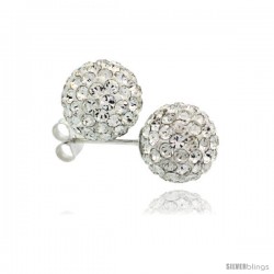 Sterling Silver White Crystal Ball Stud Earrings 10mm