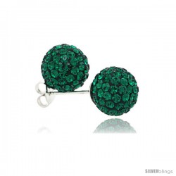 Sterling Silver Emerald Crystal Ball Stud Earrings 10mm