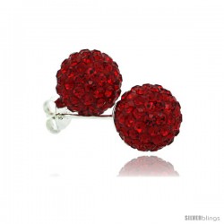 Sterling Silver Ruby Crystal Ball Stud Earrings 10mm