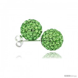 Sterling Silver Peridot Crystal Ball Stud Earrings 10mm