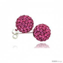 Sterling Silver Pink Tourmaline Crystal Ball Stud Earrings 10mm