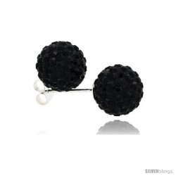 Sterling Silver Black Crystal Ball Stud Earrings 10mm