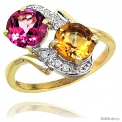 14k Gold ( 7 mm ) Double Stone Engagement Pink Topaz & Citrine Ring w/ 0.05 Carat Brilliant Cut Diamonds & 2.34 Carats Round