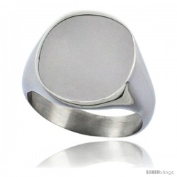 Surgical Steel Oval Signet Ring Solid Back Flawless Finish 5/8 in