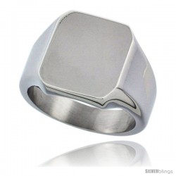 Surgical Steel Octagon Signet Ring Solid Back Flawless Finish 9/16 in