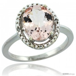 10k White Gold Diamond Halo Morganite Ring 2.5 carat Oval shape 10X8 mm, 1/2 in (12.5mm) wide