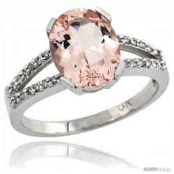 10k White Gold and Diamond Halo Morganite Ring 2.4 carat Oval shape 10X8 mm, 3/8 in (10mm) wide