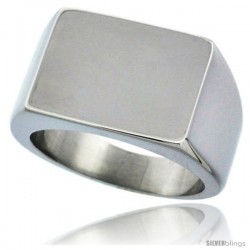 Surgical Steel Rectangular Signet Ring Solid Back Flawless Finish 1/2 in