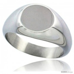 Surgical Steel Small Signet Ring Solid Back Flawless Finish 3/8 in round