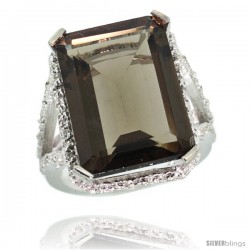 10k White Gold Diamond Smoky Topaz Ring 14.96 ct Emerald shape 18x13 Stone 13/16 in wide