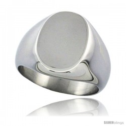 Surgical Steel Oval Signet Ring Solid Back Flawless Finish 5/8 in -Style Rss4009