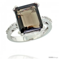 10k White Gold Diamond Smoky Topaz Ring 5.83 ct Emerald Shape 12x10 Stone 1/2 in wide