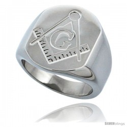 Surgical Steel Masonic Symbol Ring Square and Compass 3/4 in