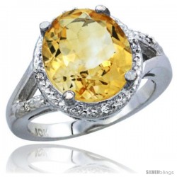 14k White Gold Ladies Natural Citrine Ring oval 12x10 Stone Diamond Accent