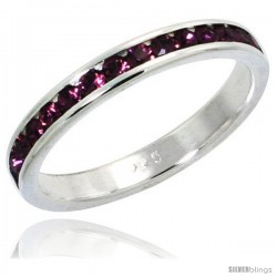 Sterling Silver Eternity Band, w/ February Birthstone, Amethyst Crystals, 1/8" (3 mm) wide