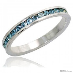 Sterling Silver Eternity Band, w/ March Birthstone, Aquamarine Crystals, 1/8" (3 mm) wide