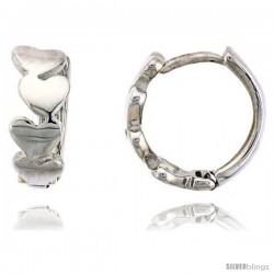 Sterling Silver Huggie Hoop Earrings w/ Teeny Heart Links, 1/2 in. (12 mm)