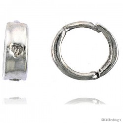 Sterling Silver Huggie Hoop Earrings w/ Teeny Heart, 3/8" (9 mm)