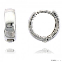 Sterling Silver Plain Huggie Hoop Earrings, 3/8" (10 mm)