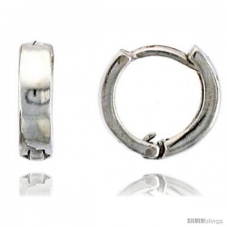 Sterling Silver Plain Huggie Hoop Earrings, 3/8" (9 mm) -Style Ceh28