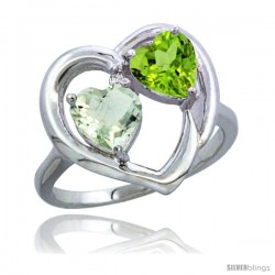 14k White Gold 2-Stone Heart Ring 6mm Natural Green Amethyst & Peridot Diamond Accent, Diamond Accent