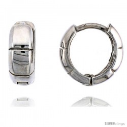 Sterling Silver Fancy Huggie Hoop Earrings, 7/16" (11 mm)