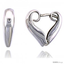 Sterling Silver Heart-shaped Huggie Earrings, 1/2" (13 mm)