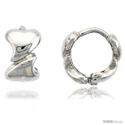 Sterling Silver Heart Link Huggie Earrings, 3/8" (10 mm)