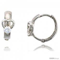 Sterling Silver Huggie Hoop Earrings, w/ Brilliant Cut CZ Stone in Heart Cut Out, 5/8" (16 mm)