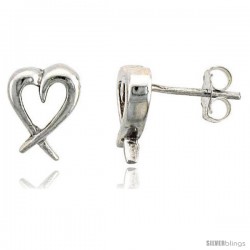 Sterling Silver Heart Cut Out Stud Earrings, 3/8" (9 mm)